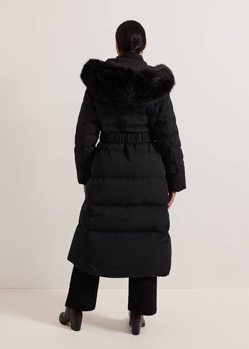 Phase Eight Petite Dixie Long Fur Hood Puffer Coats Black USA | 3627908-PA